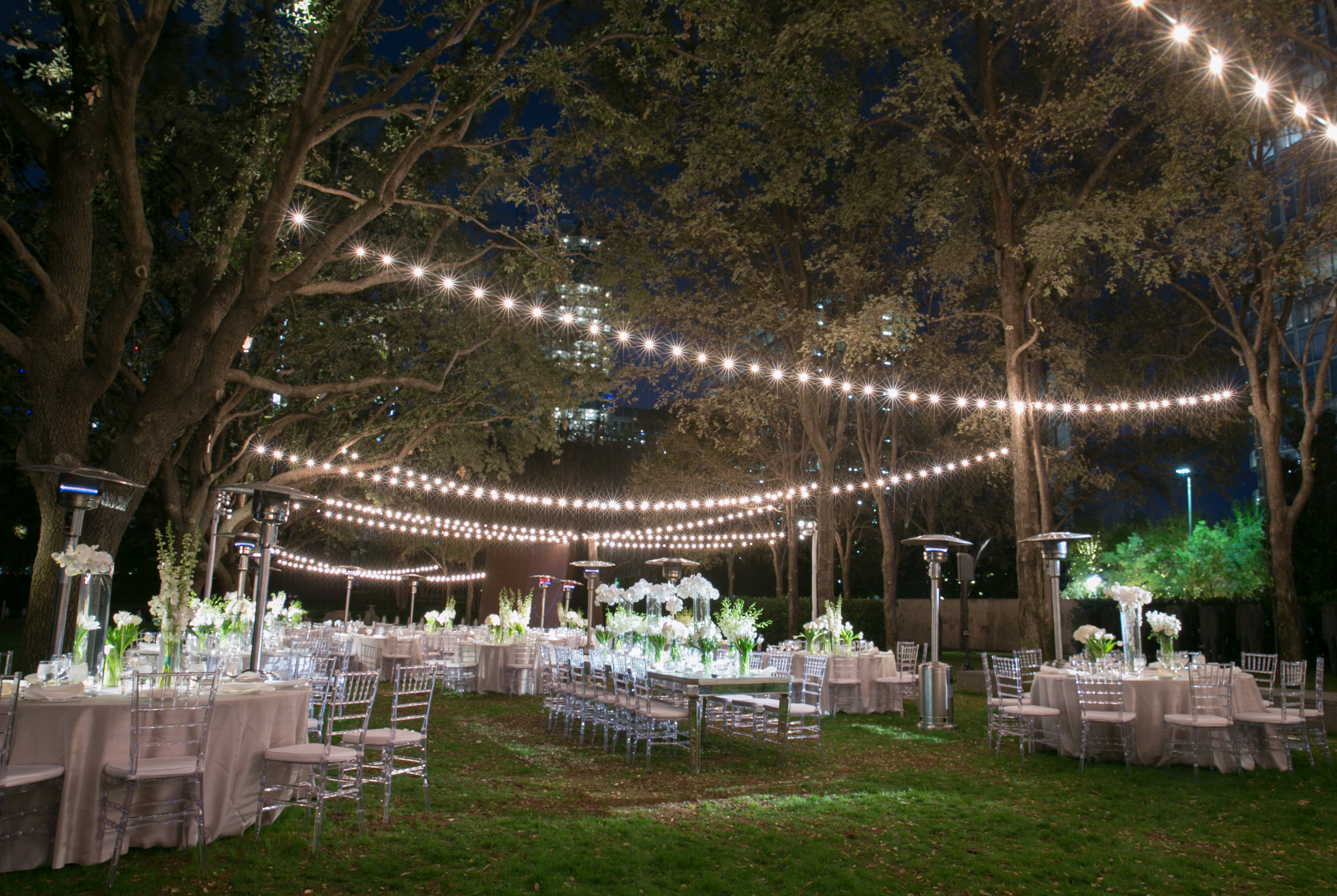 contemporary wedding design, string lights
