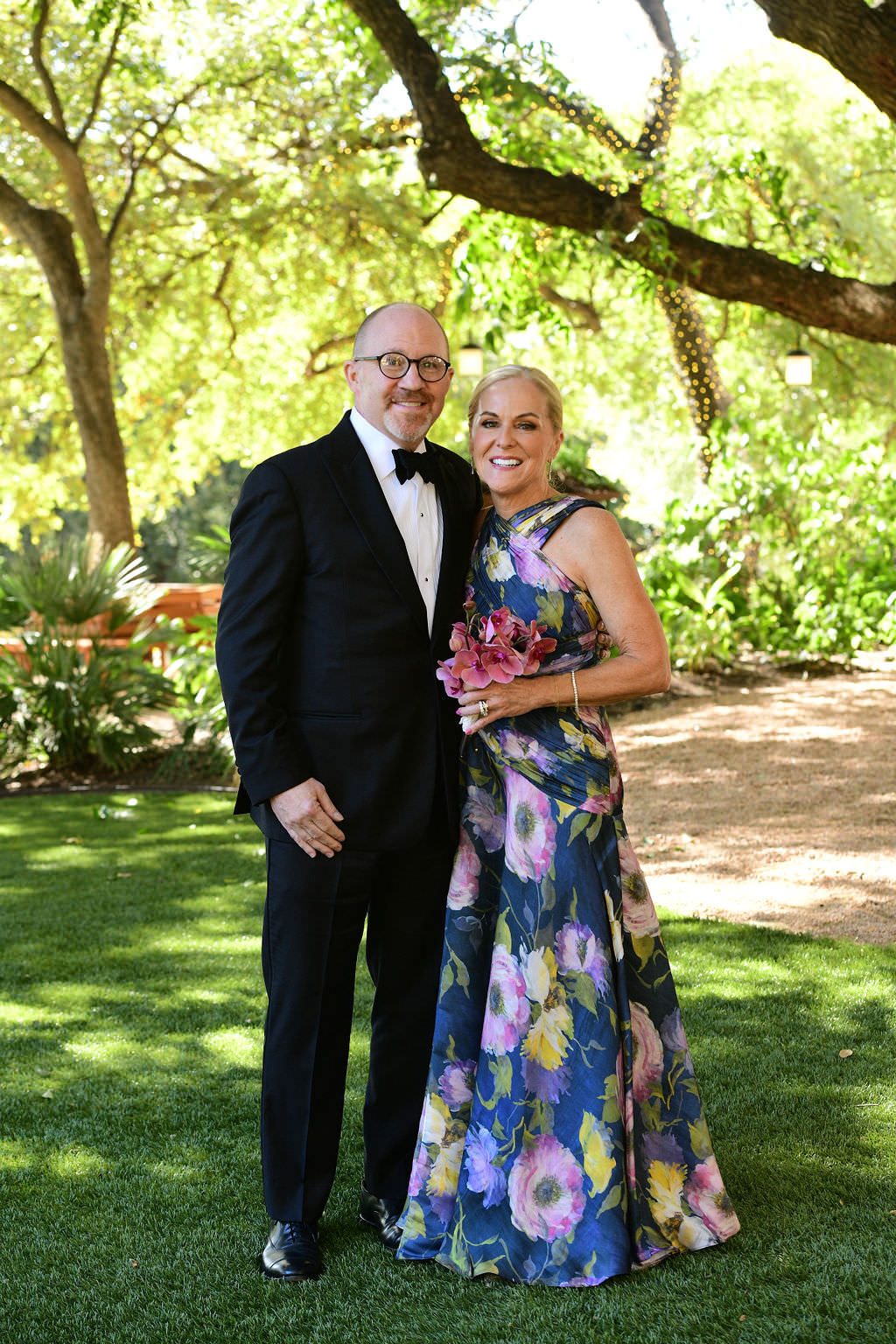 Blue and pink floral mother of the bride dress
